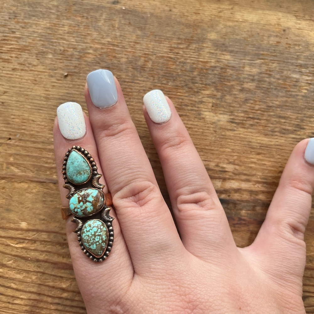 Copper & Number 8 Turquoise Triple Stone Adjustable Ring